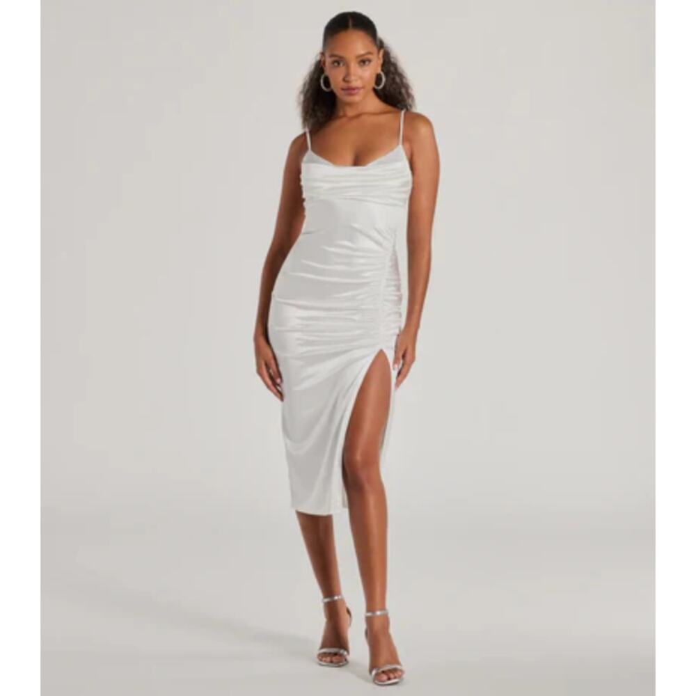 Windsor Kristen Formal Satin Cowl Neck Midi Dress - Picture 1 of 12